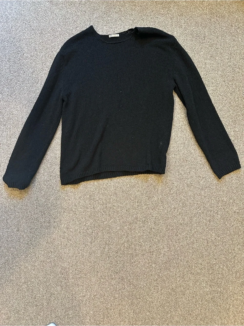 Zara Men’s Textured Knit Crewneck Sweater Black XL